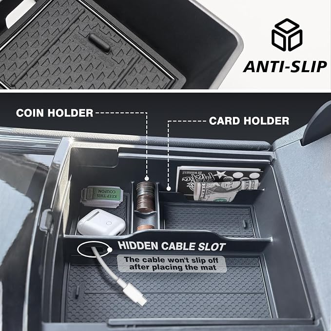 Muslogy Center Console Organizer&Hidden Storage Box Compatible with 2024-2026 GMC Acadia/Chevy Traverse&2025 2026 Buick Enclave Accessories Interior Storage Insert Tray Secret Compartment Coin Holder