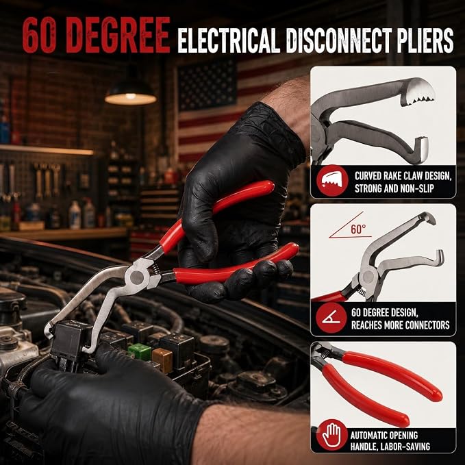 5PCS Automotive Electrical Disconnect Pliers Kit with Leather Storage Case | High-Carbon Steel Connector, Hose Clamp & Trim Clip Removal Tools for DIY Car Repair & Professional Mechanics