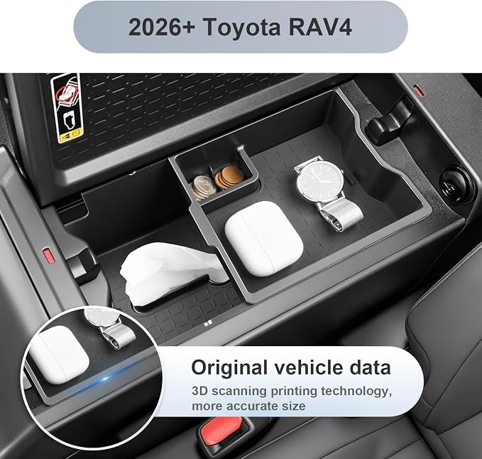 SKTU 2Pack for 2026 Toyota RAV4 Center Console Organizer 2026+ RAV4 (LE/SE/XLE Premium/Woodland/XSE/Limited) Double Layers Center Console Tray 2026 RAV4 Accessories ABS Tray with Coin Holder