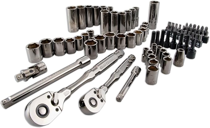 CRAFTSMAN OVERDRIVE 80-Piece Gunmetal Chrome Mechanics Tool Set, Standard SAE/Metric Socket Set, with Hard Case (CMMT99080L)