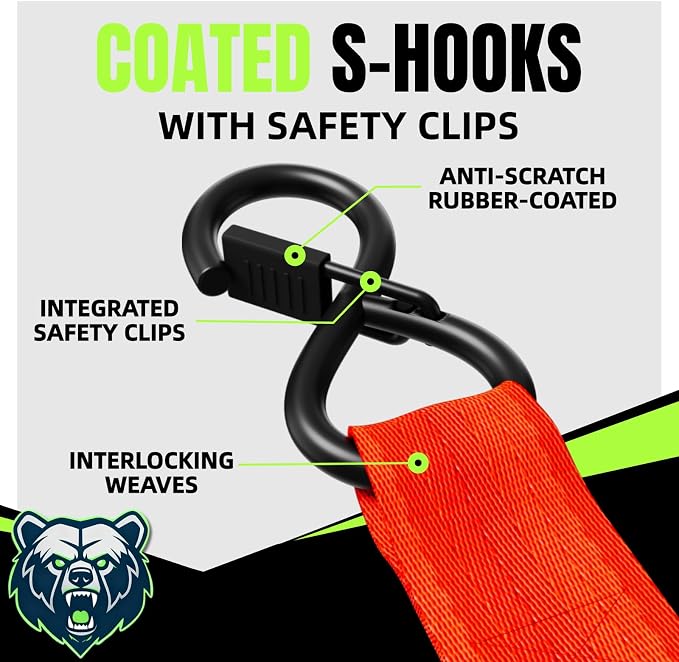 Retractable Ratchet Straps, 4-Pack, 1 Inch x 12 Feet Heavy Duty Tie Downs, 1760lb Break Strength, Self Retracting for Truck, Cargo, Trailer, Motorcycle, ATV, UTV (Red, 4pack)