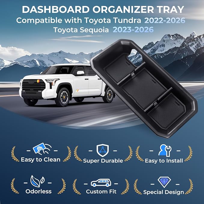 Dashboard Storage Tray Dash Organizer for Toyota Tundra 2022-2026 & Toyota Sequoia 2023-2026, Interior Accessories Center Console Storage Box for 2022-2026 Tundra & 2023-2026 Sequoia, Black