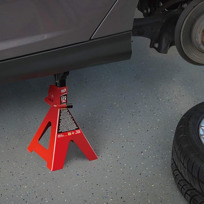 Big RED 12 Ton Jack Stands with Lock Adjustable Height to 28.15'',Heavy-Duty Car Jack Stands Fit for Cars, SUVs, and Most Automobiles, Red, 2 Pack