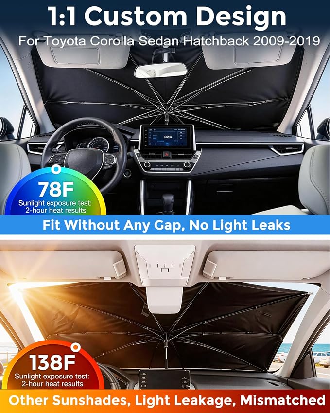 Weektic Custom Windshield Sun Shade Umbrella for Toyota Corolla Sedan & Hatchback 2009-2026, Upgrade Ice Crystal Coating, Sun & Heat Protection, Keep Vehicle Cool & Protect Interior