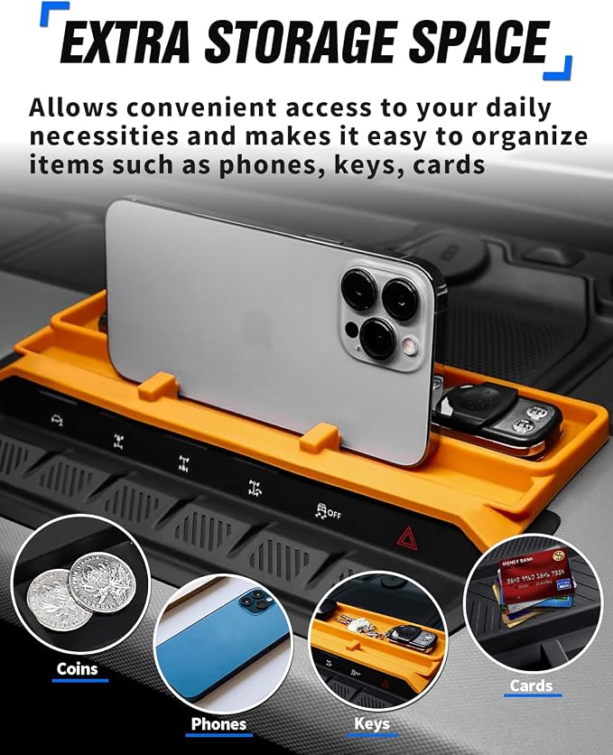 ROADER Bronco Center Console Organizer Compatible with 2021-2025 New Ford Bronco Interior Accessories, Dashboard Insert Tray Storage Box with Phone Holder Dash Organizer - Orange