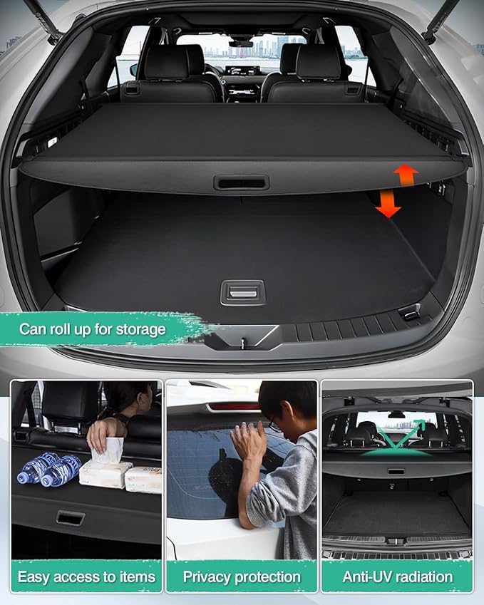 Powerty Retractable Cargo Cover for Mazda CX-90 CX90 Accessories 2024 2025 2026, Canvas Texture Trunk Cover Privacy Screen Rear Security Shade for Mazda CX-90 Accessories