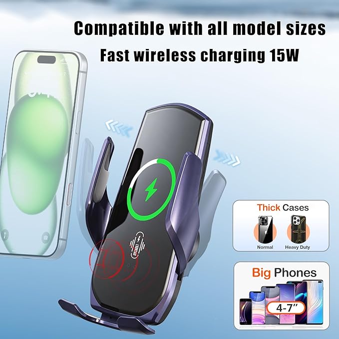 Car Phone Mount for 2019-2026 Toyota Corolla / Corolla Hatchback & 2022-2026 Corolla Cross, 15W Qi Wireless Fast Charging Auto-Clamping Center Console Phone Holder, 360° Adjustable, No Airflow Block