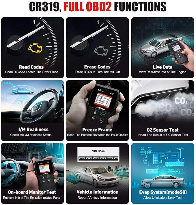 Launch OBD2 Scanner CR319 Check Engine Code Reader with Full OBD2 Functions