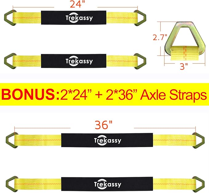 Trekassy Car Tie Down Straps for Trailers, 2 Inch x 96 Inch Heavy Duty Car Hauler Ratchet Straps, 4 Pack Axle Straps, 10,000lbs Break Strength
