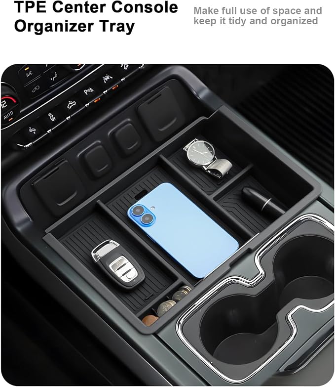 Center Console Organizer For 2014-2018 Silverado/Sierra 1500 - 2 Pcs Console Organizer Tray + Armrest Organizer 2015-2019 Silverado/Sierra 2500HD/3500HD Accessories - Full Console w/Bucket Seat ONLY