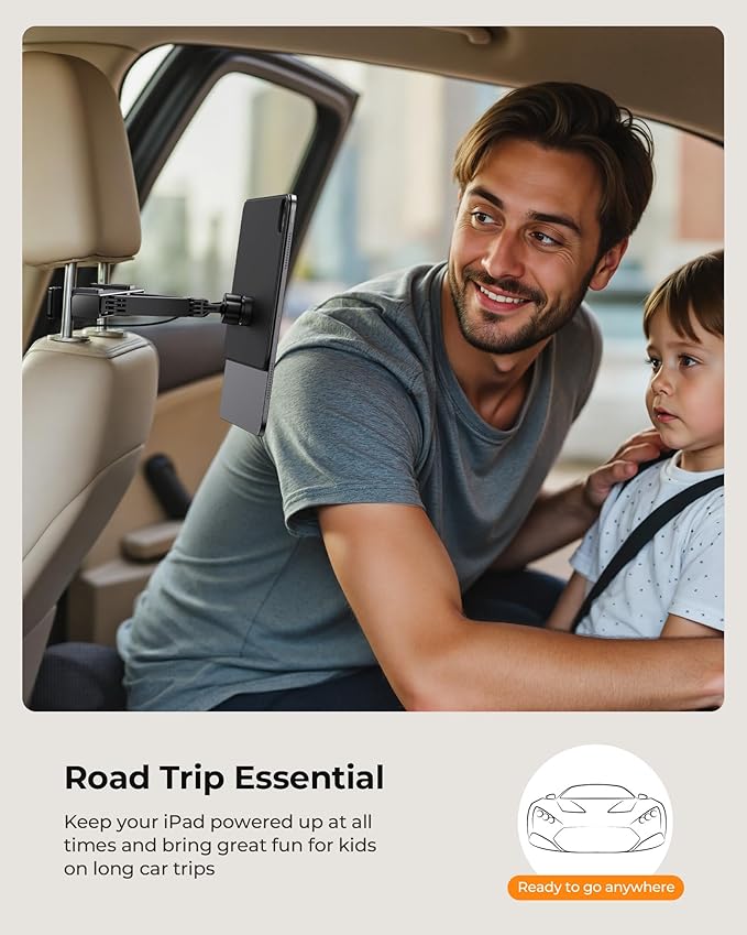 KUXIU Magnetic Wireless Charging Car Headrest Tablet Holder for iPad Pro 11/Air 11 M2/M3, Tablet Car Back Seat Mount for Kids,Road Trip Essentials Holder for iPad Pro 11 1st/2nd/3rd/4th,Air 10.9 4/5th