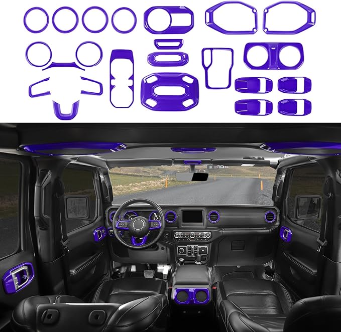 23PCS Full Set Interior Decor Trim Kits Fit for 2018-2023 Jeep Wrangler JL JLU & Gladiator JT 4Door Dashboard Cup Holder Headlight Switch Gear Shift Roof Speaker Map Light Inner Door Bowl Trim