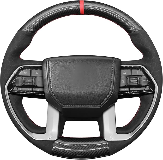 MEWANT Steering Wheel Cover Compatible with Toyota Tacoma 2024 / Tundra 2022-2024 / Sequoia 2023-2024 Hand-Stitched Carbon Fiber&Suede Steering Wheel Wrap
