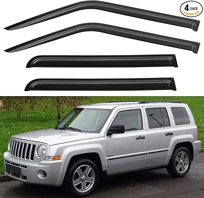Window Visors Rain Guards Shield for 2007-2018 Jeep Patriot, Out-Channel Window Vent Wind Deflectors Visors Shades for 07-18 Patriot