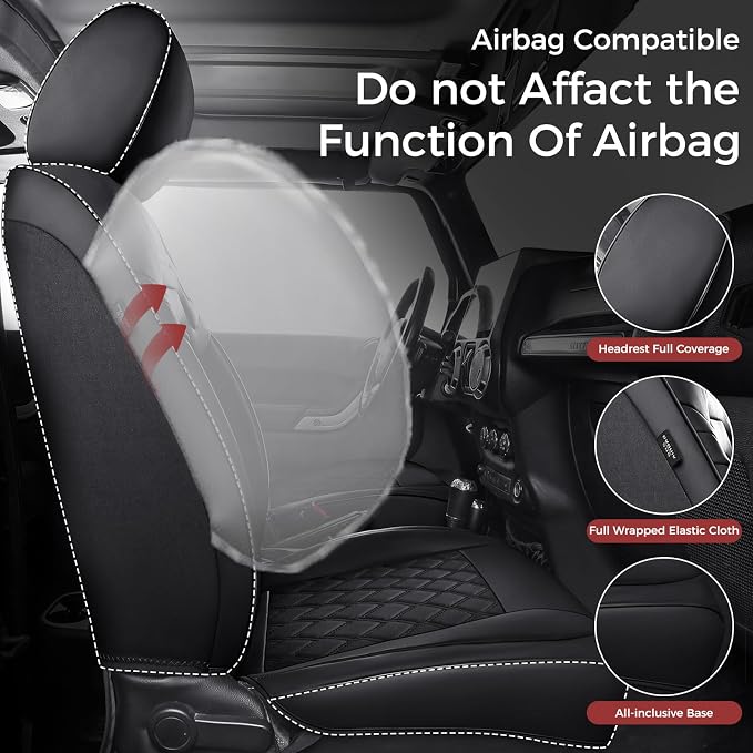 Huidasource Flat Front Seat Covers for Dodge Ram 2009-2025 1500 2500 3500 Truck Laramie Big Horn Limited Rebel Leather Seat Cushion Cover for RAM Quad Crew Mega Cab (Flat Front/Black)