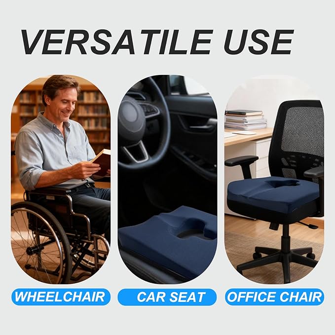 Gel Wheelchair Seat Cushion,Bed Sore Cushions for Butt,Office Chair Pressure Sore Cushion,Hemorrhoid Pillow,Memory Foam Pillow for Bed,Sciatica,Coccyx,Pressure Ulcer Pain Relief(Set Blue)
