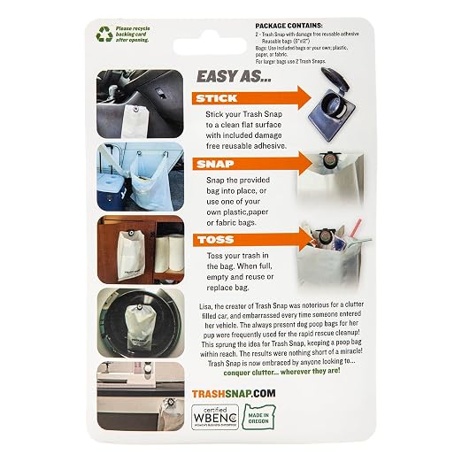Reusable Bag Holders for Trash & Recycling | Eco-Friendly, Adhesive Clip System for Car, RV, Home, Travel, Boat | Recycled Plastic Golf + Softball + Soccer - 6 Pack