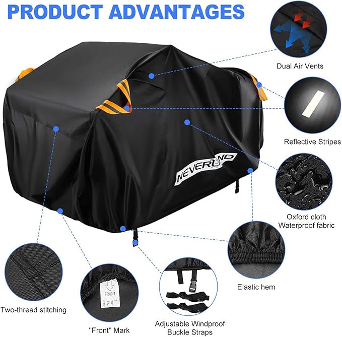 NEVERLAND ATV Cover Oxford Cloth Heavy,Compatible with Polaris Sportsman Yamaha Grizzly Honda FourTrax Kawasaki KFX Wheel Car with Air Vents Reflective Strips and Buckle Straps Length up to 82 inches