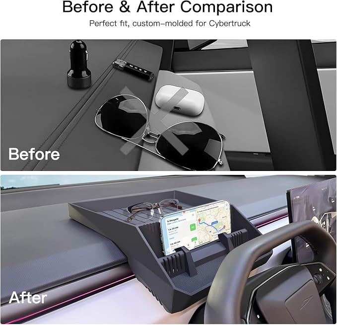 Tesla Cybertruck Accessories Bundle: Behind Hidden Screen Storage Tray (2023-2025), Fingerprint-Resistant Door Handle Set [4pcs], and Door Edge Protectors – Non-Slip Organizer, Anti-Collision Guards,
