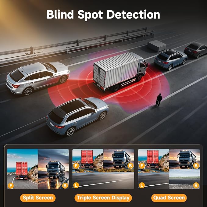 4 Channel 10.1 Inch Backup Camera Systerm for RV, Blind Spot Detection Touch Screen Backup Camera for Trucks, Pickups, Cars, Trailer, Stable, Courtyard, Garage, Farm with 4 Wired Cameras