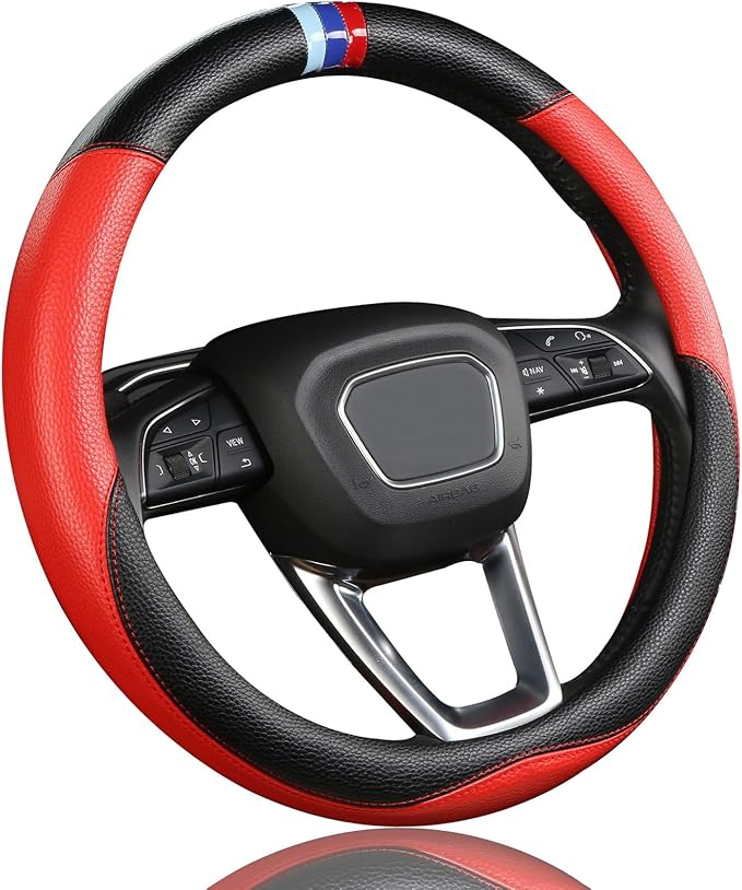 Customized Auto Car Steering Wheel Cover for BMW X1,X2,X3,X4,X5,X6,X7,i3,i4,i5,i8 535i 740Li 335i M3 M4 M5 Z1 Z3 Z4 Z5 Mini (Red)