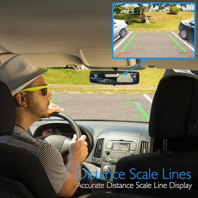 Pyle Wireless Backup Car Camera Rearview Mirror Monitor System - Parking & Reverse Safety Distance Scale Lines, Waterproof & Night Vision Cam, 4.3" LCD Display - (PLCM4300WIR)