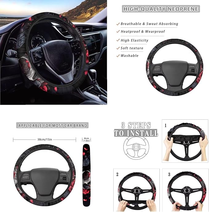 Ystardream Gothic Skeleton Car Interior Seat Cover Full Set Seat Covers for Car for Women Automotive Vehicle Cushion Cover for Cars SUV Pick-up Truck Universal Fit for Dogs Pets Kids