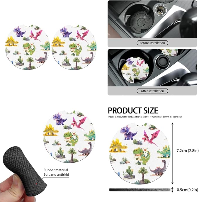 Dinosaur 13 Pcs Car Seat Covers, Cartoon Mini Dinosaur Universal Driver Seat Cover Protector Armrest Pad, Forest Pterosaur Steering Wheel Armrest Cover Seatbelt Cup Mats