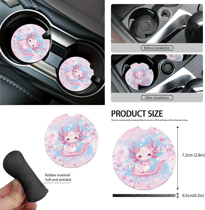 Cute Axolotl Print Car Accessories Seat Covers Full Set Cherry Blossom Print Car Front Back Seat Cover Steering Wheel Cover Safety Belt Pads Car Rear View Mirror Protector