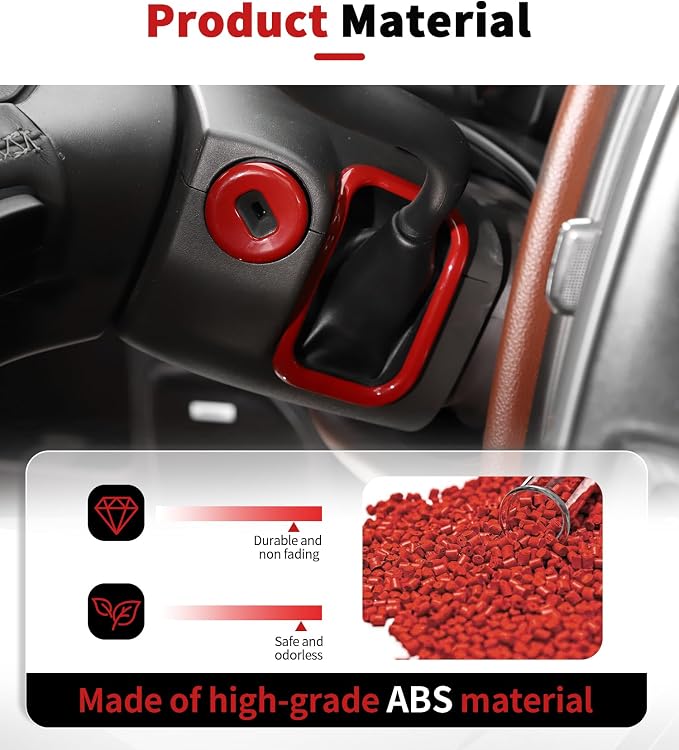JWWY Interior Kit fit for 2014-2017 Chevrolet Chevy Silverado & GMC Sierra, Center Console Dashboard Start Switch Cover Trim Accessories Red 7PCS