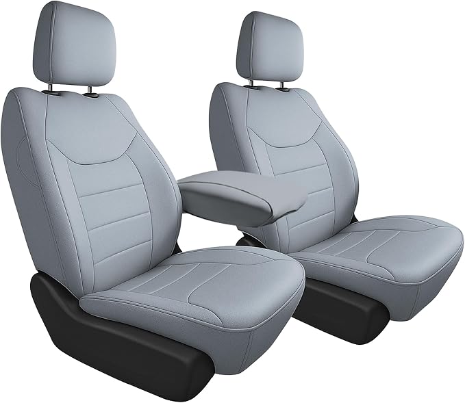 FH Group Custom Fit Car Seat Covers Specifically Made for Chrysler Pacifica 2021-2025 Front - Front Set (with DVD & Armrest), Faux Leather, Solid Gray