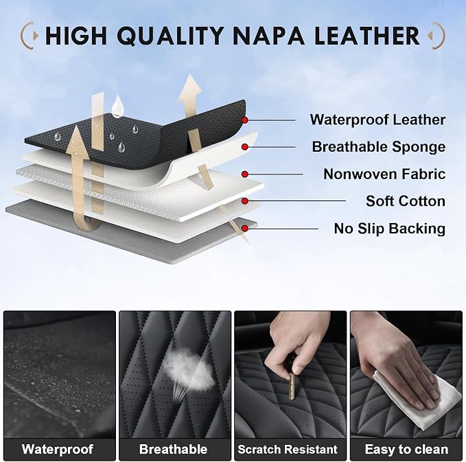 Coverado Leather Seat Covers Full Set for Ford F150F250F350F450(2015-2026)Waterproof Automotive Cushion Covers for Pick-Up Trucks Custom Fit for F150 SuperCrew&F250–F450 Super Duty Crew Cab(Red Line)