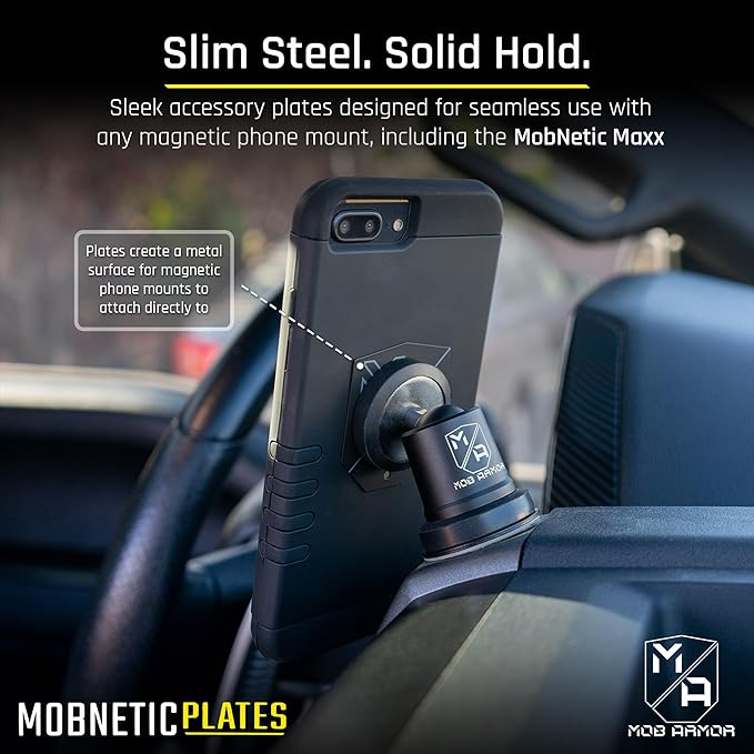 Mob Armor MobNetic Plate - Phone Magnet Plate Compatible for iPhone & Android - 0.02" Thick Metal - 3M VHB Adhesive Magnetic Plate for Phone Mount for Cars, Trucks, Motorcycles & Athletes - 4 Pack