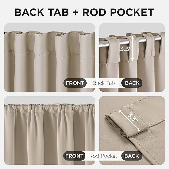 Joydeco Blackout Curtains 108 Inches Long, Thermal Insulated Black Out Curtains 2 Panels Set, Room Darkening Drapes for Living Room Window Rod Pocket Back Tab (W52 x L108 Inch, Light Beige)