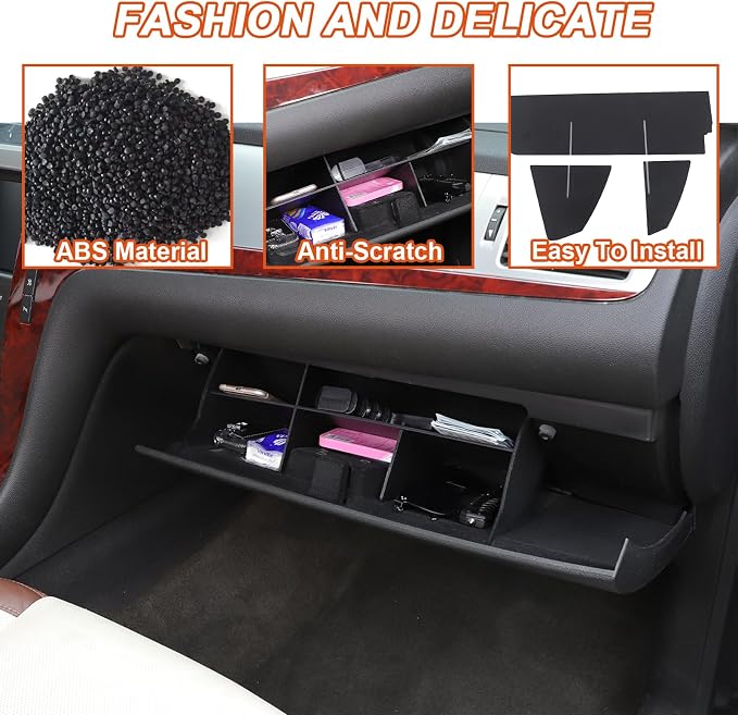 Car Glove Box Organizer Compatible with Cadillac Escalade 2007-2014 ABS Center Console Co-pilot Glove Storage Box Organizer Dividers Interior Insert Accessories 3PCS (Black)