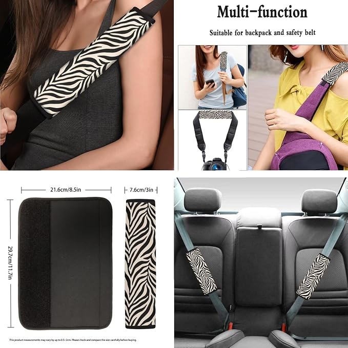 AFPANQZ Zebra Stripe 11 Pieces Auto Accessories Set with Seat Covers Full Set with Hand Brake Cover Gear Shift Knob Cover Seat Belt Pads Car Coaster Steering Wheel Cover
