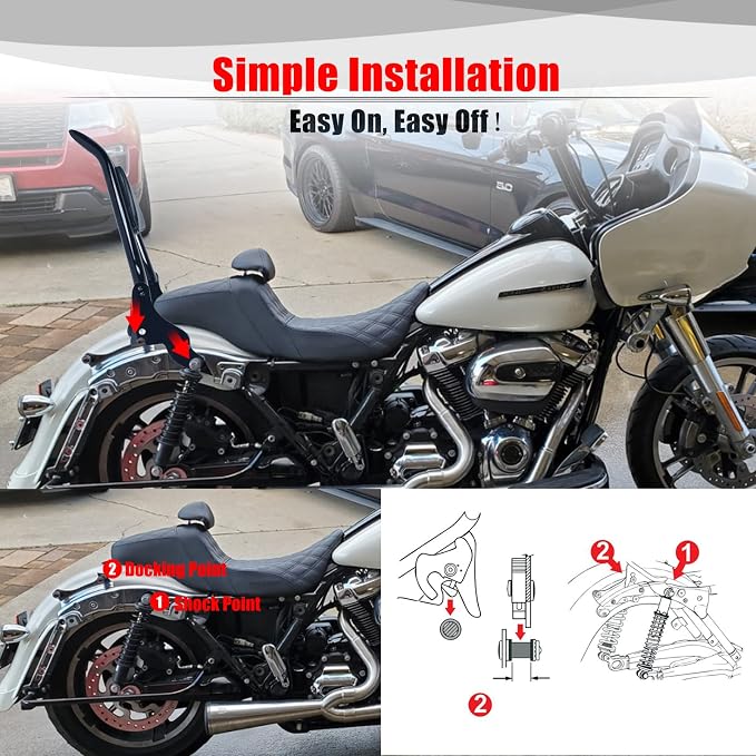 Goldfire Sissy Bar Detachable Rear Passenger Backrest 26" Passenger Back Rest Black for Harley Touring Models Road King Street Glide Electra Glide 2009-2024