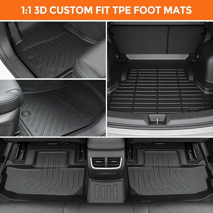 Floor Mats for Dodge Challenger RWD 2015-2023 (Not for 3.6L V6 Engine Models or AWD), Heavy Duty TPE All Weather Protection, Waterproof Non-Slip Black (Two-Row Floor Mats & Cargo Liner)