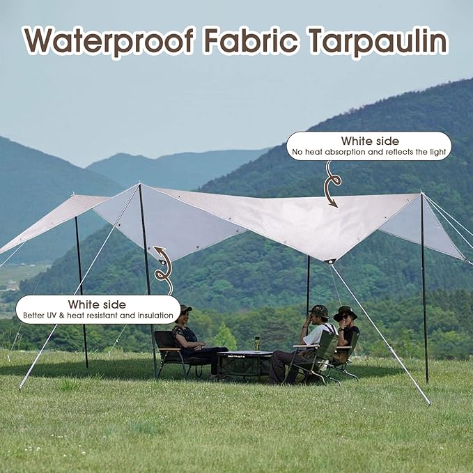 ele ELEOPTION 10x20 Tarp Waterproof Emergency Rain Snow Outdoor Cover Reinforced Edges Large tarp for Camping Patio Pool,Boat, Roof, UV Resistant Use White