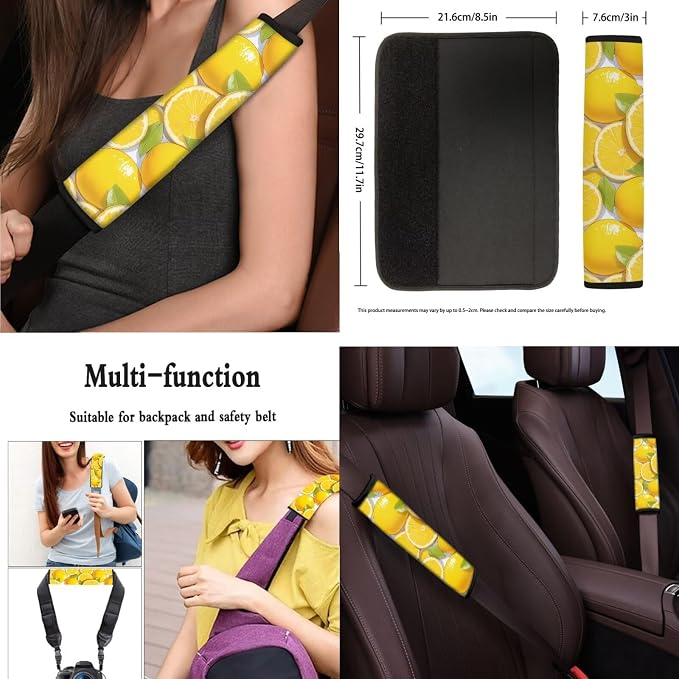 Orange Slices Car Seat Cover Full Set of 13, Watercolor Orange Slices Nonslip Car Front and Rear Beach Split Seat Cover Seatbelt Coaster, Universal Fit Auto Accessories for Interior