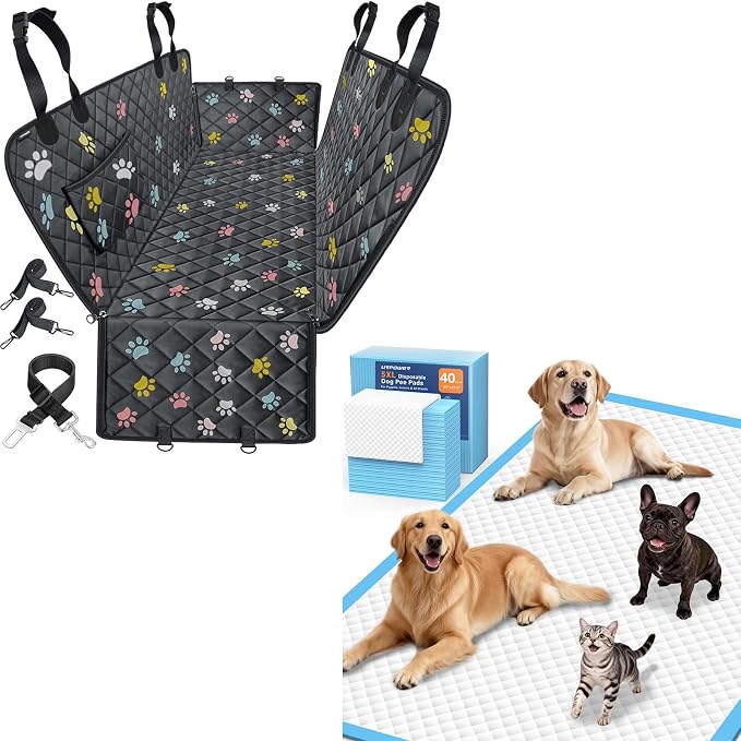 URPOWER Dog Car Seat Cover for Back Seat & 40 Pack Extra Large Dog Pee Pads 55"x29.5"