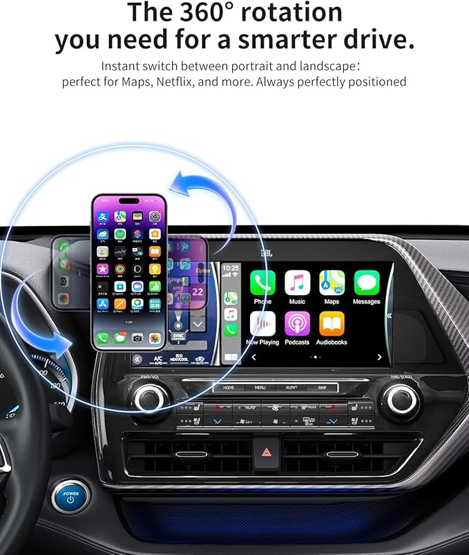 For Toyota Highlander 2020-2025 Interior Accessories,Custom Fit Phone Holder&Magsafe Car Mount,Dual 360°Adjustable,Dual N52 Magnets,Secure&Silent,No Vent Blocking,for iPhone Android,12.3-inch Screen