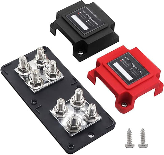 400 Am Power Distribution Block Bus Bar Pair with Cover Marine Bus Bar, Automotive, and Solar Wiring 8x3/8 M10 Studs Heavy Duty Power