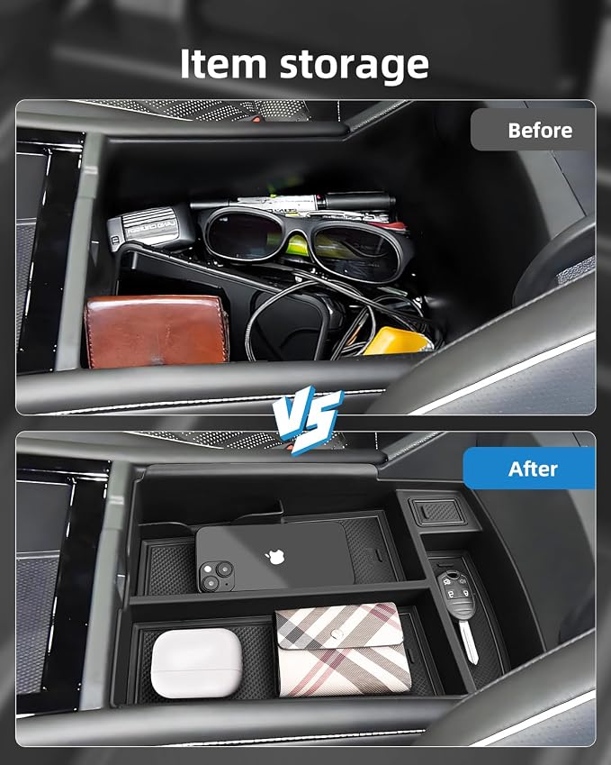 2PCS Atlas Center Console Organizer for 2025 2024 VW Atlas/Atlas Cross Sport, ABS Armrest Storage Box, Middle Console Tray Organize, Armrest Insert Container Pallet