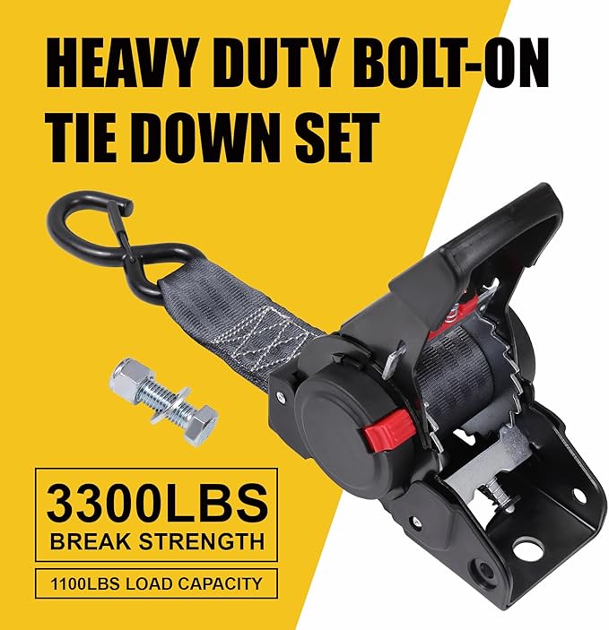 Ayaport Retractable Ratchet Straps 2 inch x 6ft Boat Transom Tie Down Straps to Trailer - 3300lbs Break Strength, Heavy Duty Bolt-on Trailer Straps for Boat, Jet Ski, Motorcycles, ATV