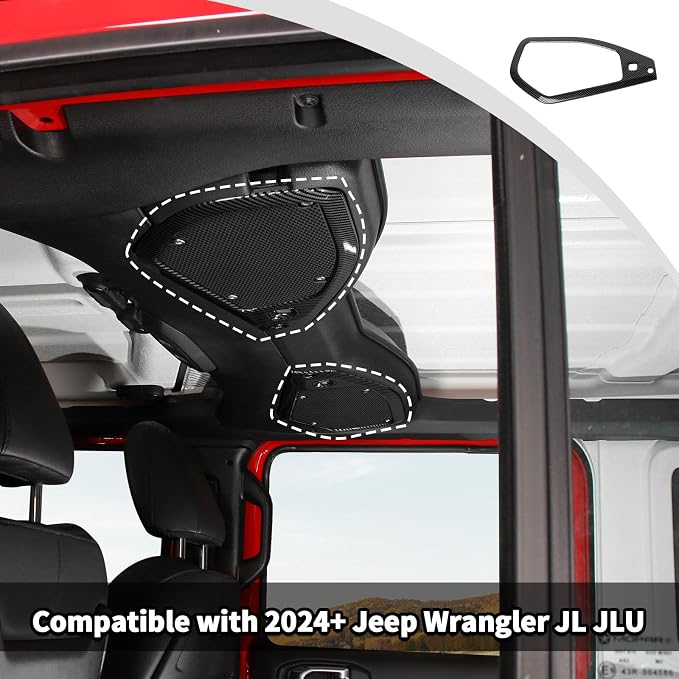 JWWY for Jeep JL Speaker Audio Trim Top & A Pillar Cover Trim for 2024-2025 Jeep Wrangler JL JLU & Gladiator JT Interior Accessories ABS 4PCS Carbon Fiber