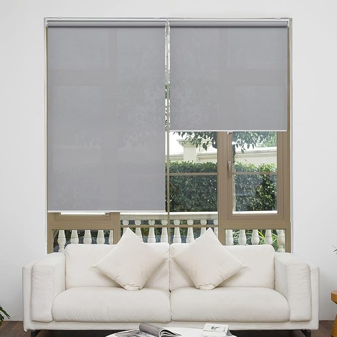 Cordless Roller Shades for Windows Light Filtering Shades with 5% Openness Solar Screen Semi Sheer Roller Blinds UV Protection for Office and Home. Easy to Install 53" W x 72" H (Grey)