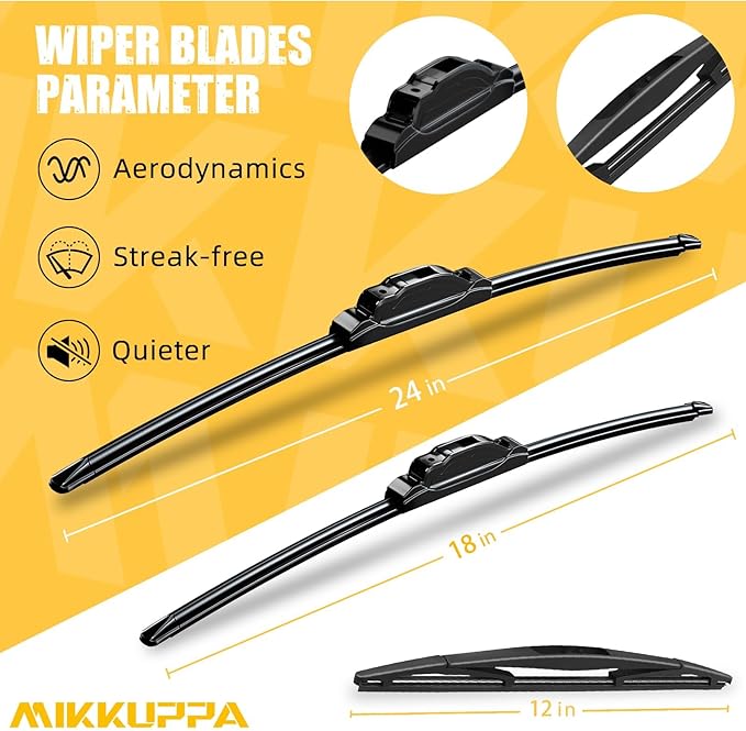 MIKKUPPA 24"+18"+12" Windshield Wiper Blades Replacement for 2005-2012 Nissan Pathfinder, 2005-2015 Nissan Xterra, Front & Rear Wiper Blades Set, Durable Stable Quiet All Season (Pack of 3)