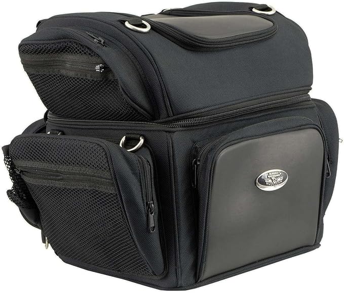 Milwaukee Leather MP8170 Medium Black '5 Pocket' Textile Motorcycle Double Barrel Sissy Bar Rack Bag - Medium