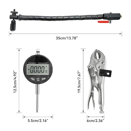 HFS(R) Disc and Rotor/Ball Joint Gage Set 0-1" Digital Dial Indicator 360° Flexible Stem Holder Locking Plier Automotive Measurement Tool